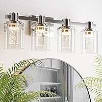 Quntis Chrome Bathroom Vanity Light Fixture, 4-Light LED Lighting Fixtures Over Mirror, 5 CCT Modern Bathroom Vanity Light with Crystal Bubble Glass Shade Dimmable Bathroom Wall Lamp