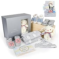 Baby Gift Sets,New Born Gift Sets for Boys and Girls,New Born Essentials for Baby,Includes Baby Swaddle Blanket and Hat Set,3 Packs New Born Socks & Baby Gift Card Card,Baby Rabbit Soft Toy