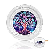 Fantastic Flowers Tree Printed Glass Ashtrays for Cigarettes Round Ash Tray for Home Office Deck Indoor Or Outdoor Use 3.3