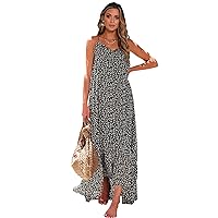 BTFBM Women Casual Summer Dresses 2024 Spaghetti Strap Sleeveless Sundress Print Ruffle Flowy Boho Beach Long Maxi Dress