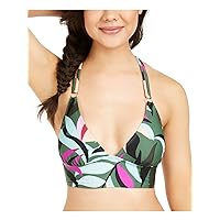 Womens Hyper Tropics Plunge Strappy Swim Top Separates Green M,Olive Multi