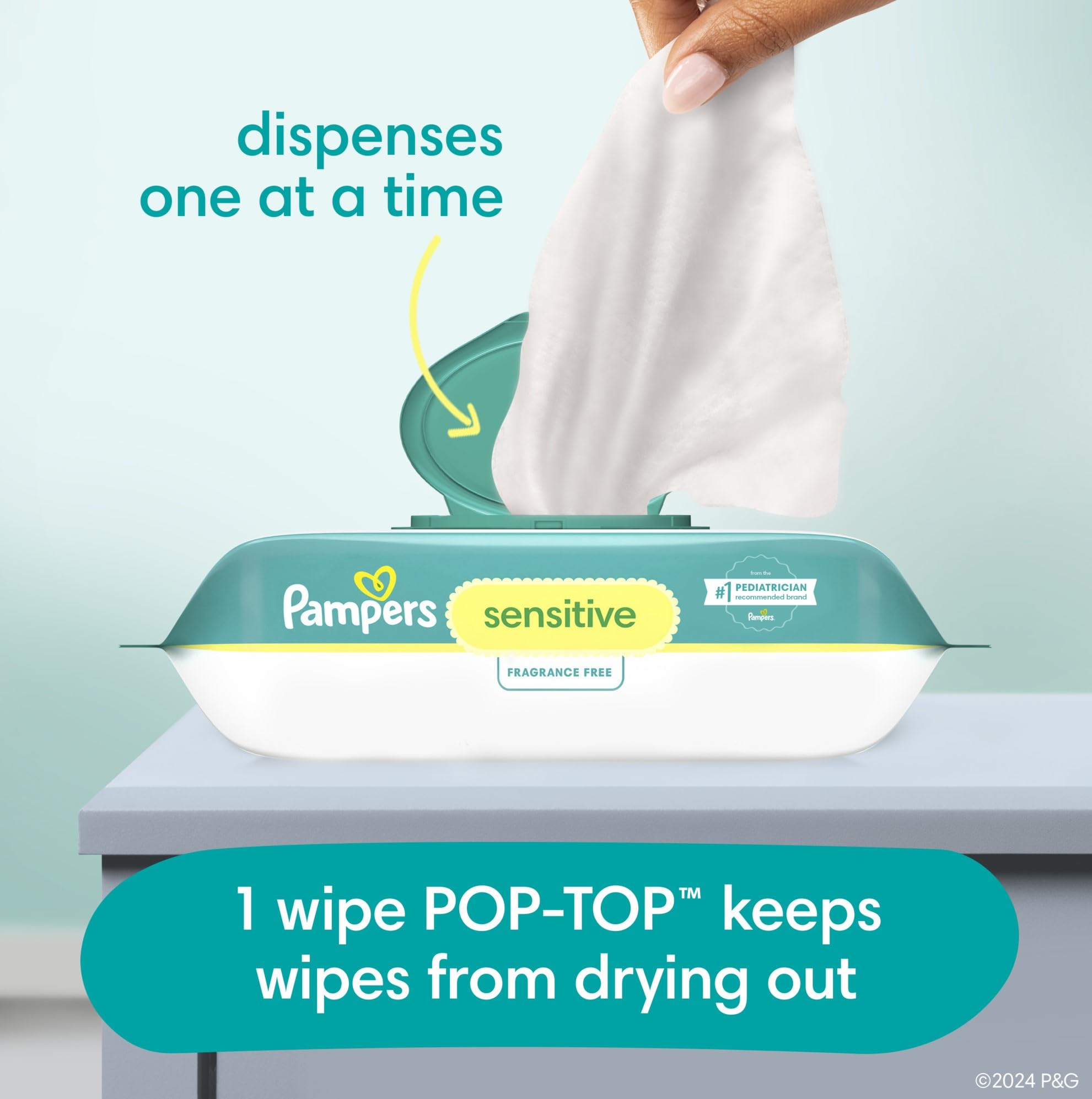 Pampers Sensitive Baby Wipes, Water Based, Hypoallergenic and Unscented, 16 Flip-Top Packs (1344 Wipes Total)