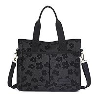Oichy Tote Bag for Women Casual Nylon Handbags Multi Pocket Shoulder Bag Large Floral Crossbody Bag Top Handle Handbag