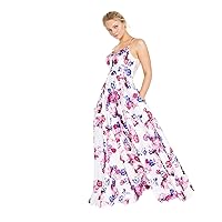 Womens White Glitter Floral Spaghetti Strap Sweetheart Neckline Full-Length Fit + Flare Prom Dress Juniors 0