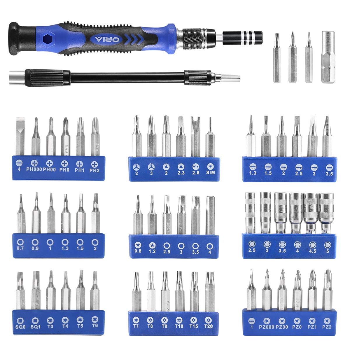 ORIA Precision Screwdriver Kit, 86 in 1 with 57 Bits Repair Tool Kit, Portable Bag for Cellphone, Game Console, Tablet and Other Devices, Blue