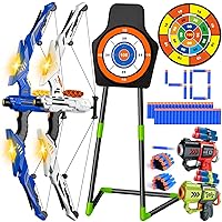 VATOS 2PCS Kids Bow and Arrow - 3 in 1 LED Archery Set for Kids 5-7, Standing Target & Sticky Target, 2 Toy Guns Dartboard Target, Indoor Outdoor Toys Gifts for Boys Girls Ages 3 4 5 6 7 8 9 10 11 12
