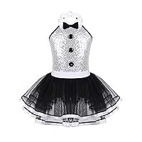 YiZYiF Girls' Sleeveless Sequin Tuxedo Design Ballet Tutu Dress Circus Party Ballerina Dance Costume