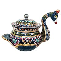 Steel Hand Painted Platter Container,Kitchen Storage Bowl With spoon and lid Dry Fruit Bowl Serving Diwali Christmas Gifts SIZE - (4X4X6 INCH)