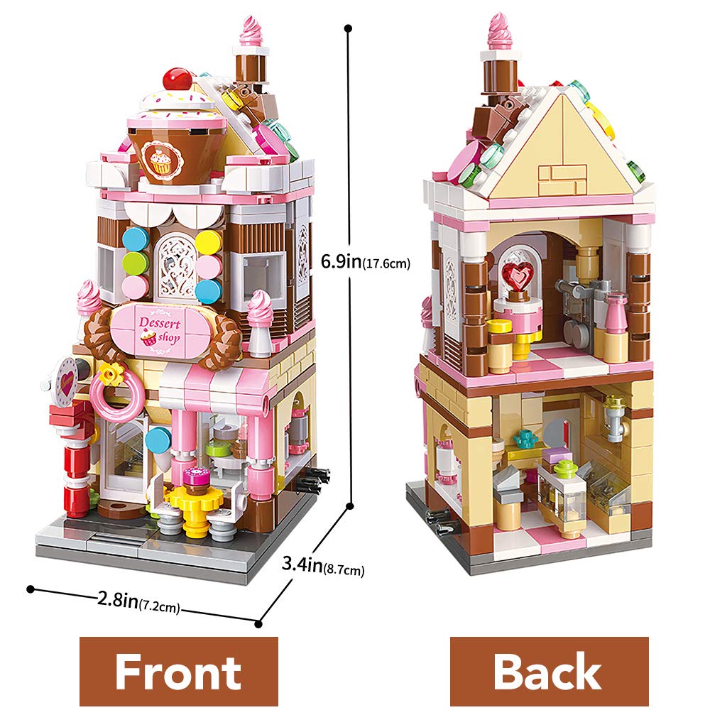 QMAN Girls Building Blocks Toy Dream Dessert House Building Kit Street-View Construction Educational Toy for Girls Age 6-12 and Up (344 Piece)