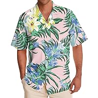 Men's Hawaiian Shirts Casual Button Down Tropic Palm Shirt Guayabera Cuban Collar Beach Vacation Shirts