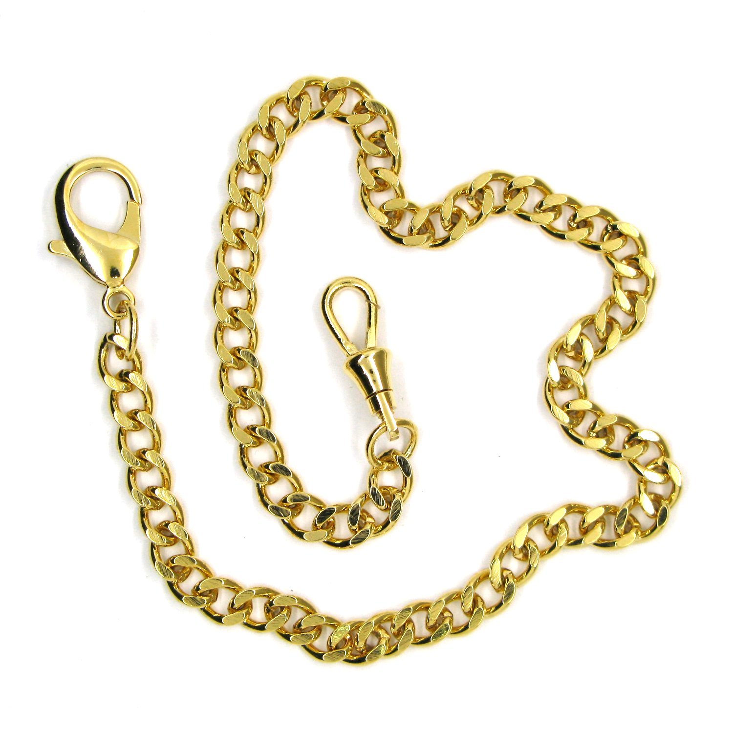 Pocket Watch Chain Albert Chain Gold Color Curb Link Chain with Lobster Clasp and Swivel Clasp FC04