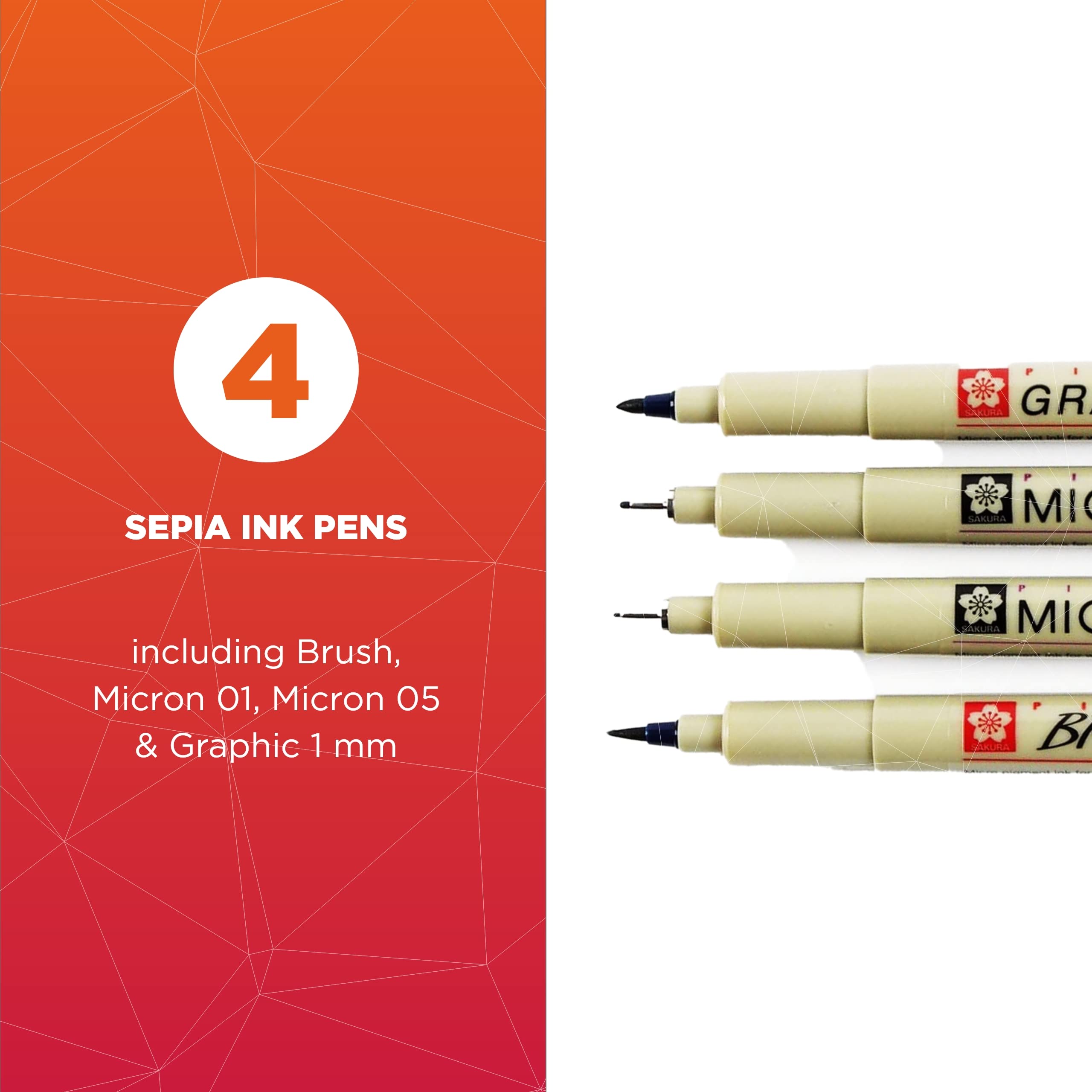 SAKURA Pigma Micron Fineliner Pens - Archival Sepia Ink Pens - Pens for Writing, Drawing, or Journaling - Assorted Point Sizes - 4 Pack
