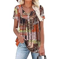 Aodemo Women's 2024 Summer Henley V Neck Button Up Tunic Ladies Loose Fit Tops Flowy Short Sleeve/Sleeveless Blouse