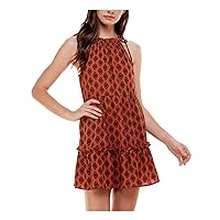 Speechless Womens Stretch Ruched Ruffled Button Closure Keyhole Halter Mini Party Shift Dress