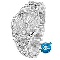 Halukakah Diamond Watch for Men - Hunter - 18K Real Gold/Platinum White Gold Plated & Handset Diamonds Iced Out,40MM Width Octagonal Dial,Wristband 8.7”,Cuban Link Chain 8