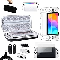 Case Compatible with Nintendo Switch OLED Model 2021, 14 in 1, Accessories Kit with Carry Case, Clear Cover, Screen Protector, Silicone Skin for Joy-Con and Thumb Grip Caps, USB Cable&More