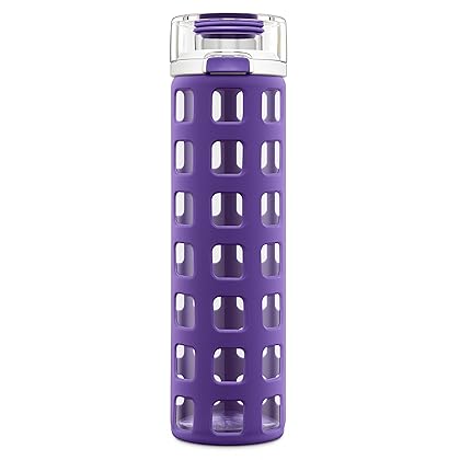 Ello Syndicate Glass Water Bottle with One-Touch Flip Lid, Grape