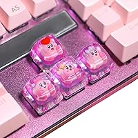 Cute Anime Keycaps for Kirby,Handmade Artisan Resin Custom Shine Through ESC Key for Cherry MX Switches Gaming Mechanical Keyboard OEM Profile R4 Personalized Keycaps for PC Gamer (4 PCS)