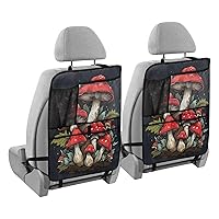 Retro Of Mushrooms Black Kick Mats Back Seat Protector Waterproof Car Back Seat Cover for Kids Backseat Organizer with Pocket Mud Scratches Dirt Protection, 2 Pack, Car Accessories
