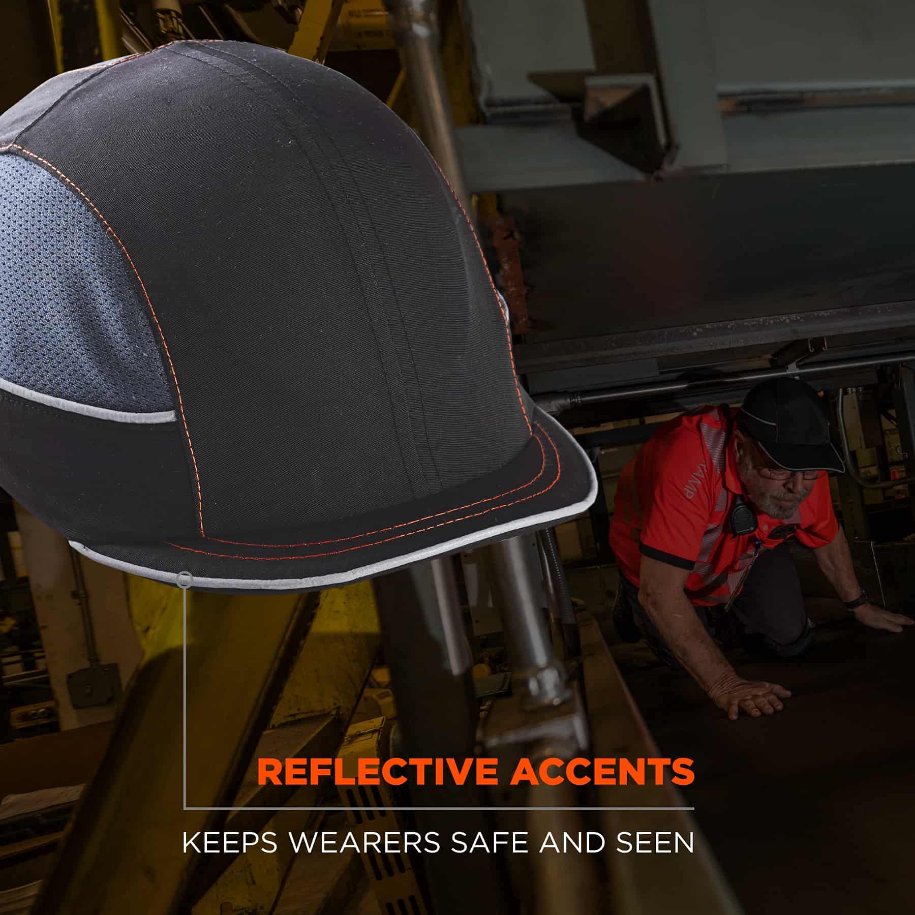 Safety Bump Cap, Baseball Hat Style, Comfortable Head Protection, Micro Brim, Skullerz 8950,Black