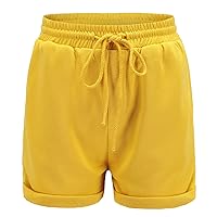 Women's Drawstring Casual Shorts Pure Color Elastic Waist Short Mid Rise Loose Workout Casual Summer Lounge Short