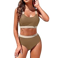 Women's Swimsuits High Waist Bikini Set V Neck Two Piece Swimsuit Color Block Front Twisted Swimsuit, S-2XL