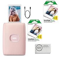 Fujifilm INSTAX Mini Link 2 Smartphone Printer | Soft Pink Bundle with INSTAX Mini Instant Film | 40 Exposures + Microfiber Cleaning Cloth (4 Items)