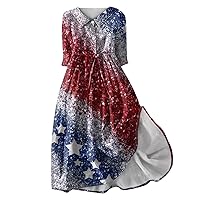 4Th of July Outfits for Women, Women's American Flag Independence Day Flip Collar Button Up 3/4 Sleeve, S XXXL