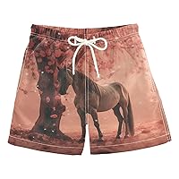 ALAZA Romantic Horse Stand Under The Tree Boy’s Swim Trunk Quick Dry Beach Shorts Swimsuit Bathing Suit Swimwear