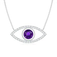 Natural Amethyst Evil Eye Pendant Necklace with Diamond for Women in Sterling Silver / 14K Solid Gold