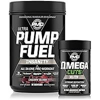 Sports Ultra Pump Fuel Insanity - Pre Workout – Cherry Slush (30 Servings) Sports Omega Cuts Elite Thermogenic Fat Burner (90 Softgels)