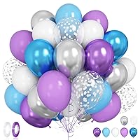 Blue Purple White Balloons, 60 PCS 12 Inch Frozen Balloons, Metallic Purple Blue Silver Confetti Latex Balloons for Birthday Wedding Baby Shower Winter Christmas Party Decorations