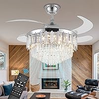 Jesskit Ceiling Fans with Lights,42 Inch Fandaliers Ceiling Fan 3 Color Remote Control 4 Retractable Invisible Blades 6 Speed Reversible Blade Indoor Ceiling Fan