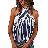 Womens Halter Tank Top Sexy Backless Sleeveless Tanks Fashion Print Camisole for Women Summer Casual Tops