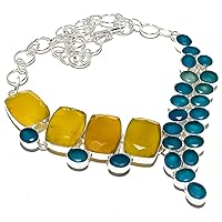 Yellow Sapphire, Blue Chalcedony 925 Sterling Silver Necklace 18