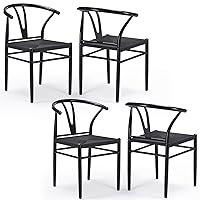 Metal Wishbone Kitchen Dining Room Chairs Mid Century Modern for Your Beach House, Set of 4, Full Black-Set of 4