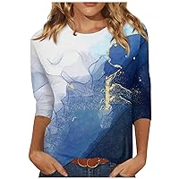 Blouses for Women Dressy Casual Womens Tops 3/4 Sleeve Shirts Round Neck Loose Casual Blouses Floral Print Tshirts