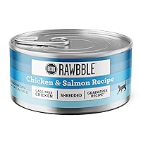 BIXBI Rawbble Shredded Chicken & Salmon Recipe Cans – Grain Free, Protein Rich Wet Cat Food – (5 Ounce Cans, Case of 24)