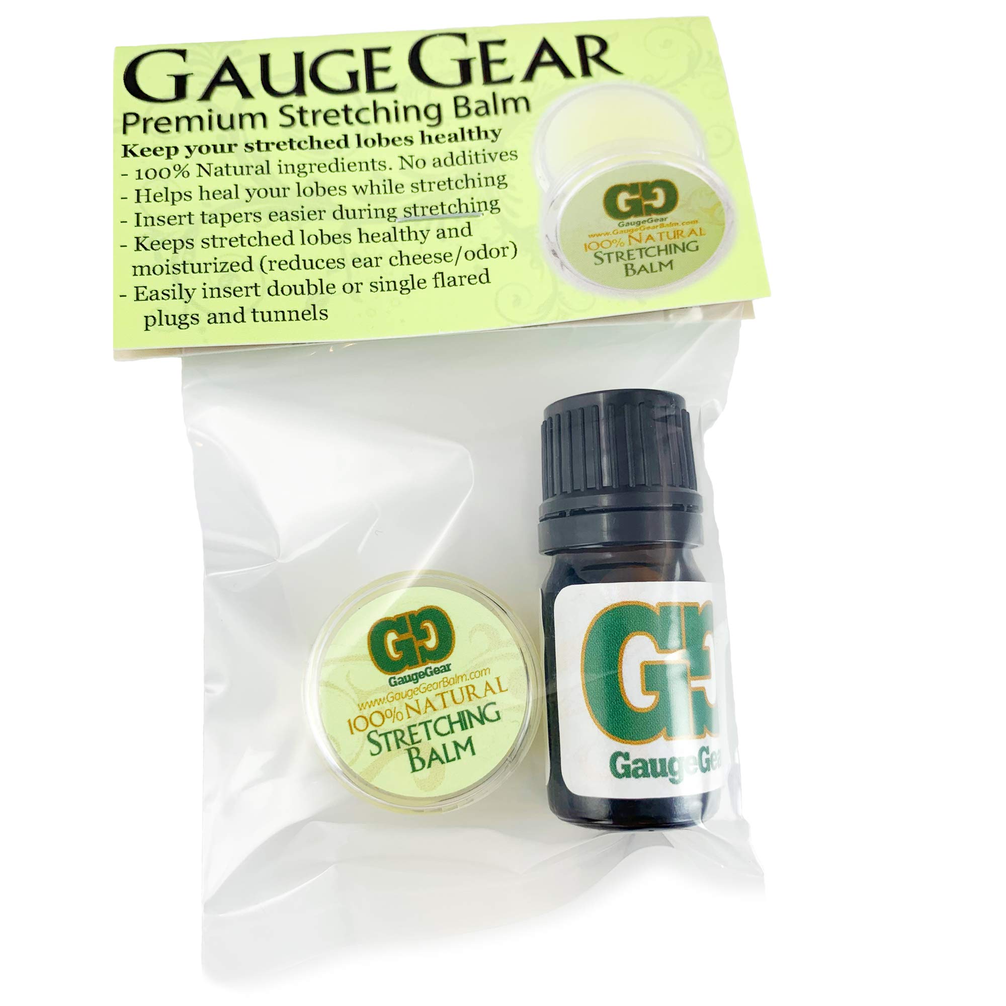 Gauge Gear Mini Balm & Blend Aftercare Set - 0.15 oz Ear Stretching Balm | 5 mL Daily Skin Conditioning Oil | All Natural Piercing Aftercare Kit |