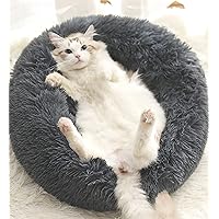 Cat Beds, 23.6''x23.6'' Washable Donut Bed, Plush Cushion, Waterproof Bottom, Calming & Self-Warming, Dark Grey