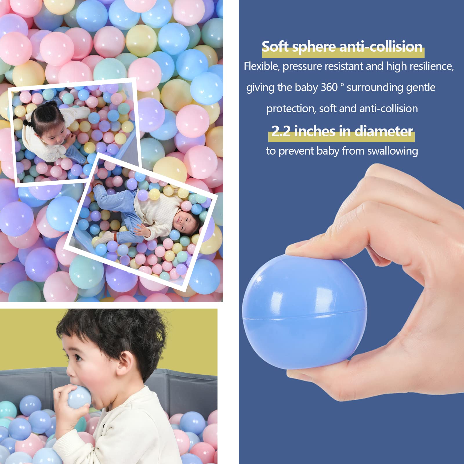 Babies Ball Pit Balls 170 BPA Free Ball Pool Balls for Swim Fun Toys,Non-Toxic Colorful Plastic Play Pit Balls For Baby Ball Pit,Toddlers Kids Birthday Party Decoration Tent Tunnels Pit Balls ( 2.2