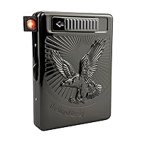 20 PCS Set Metal Cigarette Case Holder Arc Lighter with 3D Eagle Rechargeable Electric Arc Lighter Windproof Flameless USB Cigarette Case Lighter (Black)