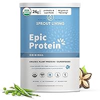 Sprout Living, Epic Protein, Plant Based Protein & Superfoods Powder, Original, Unflavored | Organic Protein Powder, Vegan, Non Dairy, Non-GMO, Gluten Free, Sugar Free, Perfect Keto Drink Mix (2 lb)