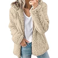 Winter Coats for Women,Plush Fluffy Teddy Warm Jacket with Pockets,Casual Thickened Fuzzy Fleece Faux Fur Coat