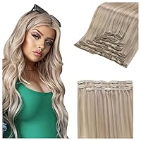 Blonde Human Hair Extensions Clip ins 12 Inch 3Pcs Lace Clip Hair And 7Pcs Clip in Extensions Double Weft for Full Head Thick Hair