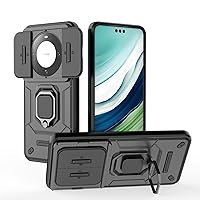 Case For Honor X9B,Military Slide Lens Camera Protection [Built-in Kickstand] Magnetic Metal Ring Holder Heavy Duty TPU+PC Shockproof Phone Case For Honor Magic 6 Lite/Honor X9B/X50 5G (Black)