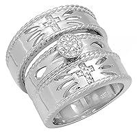 Dazzlingrock Collection Round White Diamond Religious Cross Rope Edge Matching Wedding Trio Ring Set for Him & Her (0.20 ctw, Color I-J, Clarity I2-I3) in 925 Sterling Silver