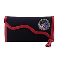 NOVICA Black Leather Accent Satin Clutch, Worldly Beauty'
