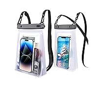 2 Pack Large Floating Waterproof Phone Pouch [Double Seals], Cell Phone Dry Bag Case for iPhone Galaxy Google, Clear Water Proof Bag for Beach Swimming Vacation Concerts, Clear White Up to 8.3