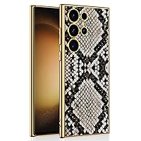 Leather Case for Samsung Galaxy S24 Ultra/S24 Plus/S24 Luxury Plating Gold Edge Soft Cover Shockproof Ultra -Thin and Light (Gold,S24 Plus)